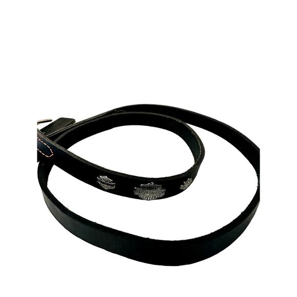 NEW HARLEY DAVIDSON 1/2" BAR & SHIELD LEATHER LEASH - 4 FT. BLK W/ ORANGE THREAD - Picture 2 of 3